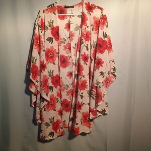 Women’s Floral Kimono Cardigan Cover Up Sheer Lightweight Open Front 1XL